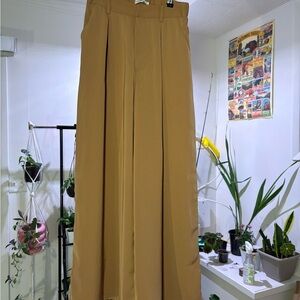 Trouser Pants Wide Leg High‎ Waist Pleated Career Casual Beige Size